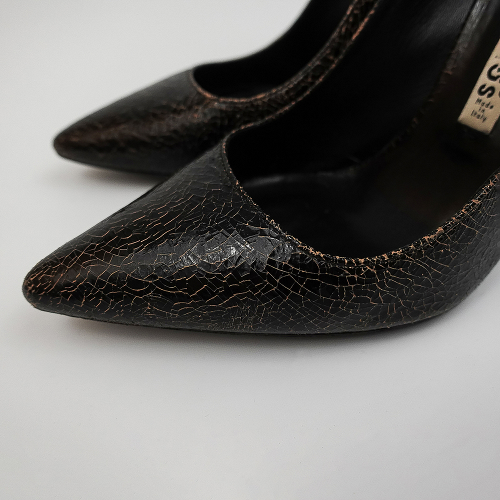 Acne Studios Black Brown Crackle Paint Leather Pointed Toe Pumps - DE 38/US 7.5 - Picture 12 of 12